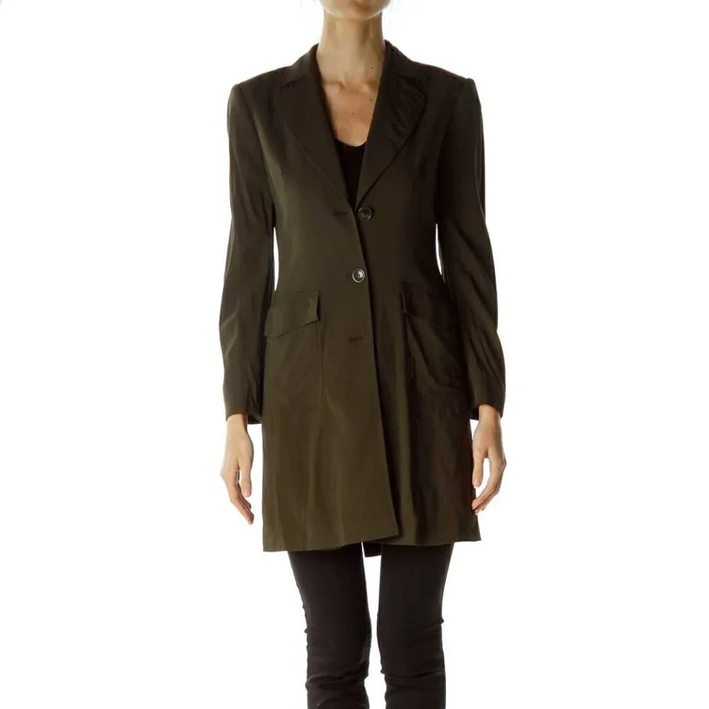 Adrienne Vittadini Brown Long Buttoned Jacket w/ Pockets - Picture 1 of 3